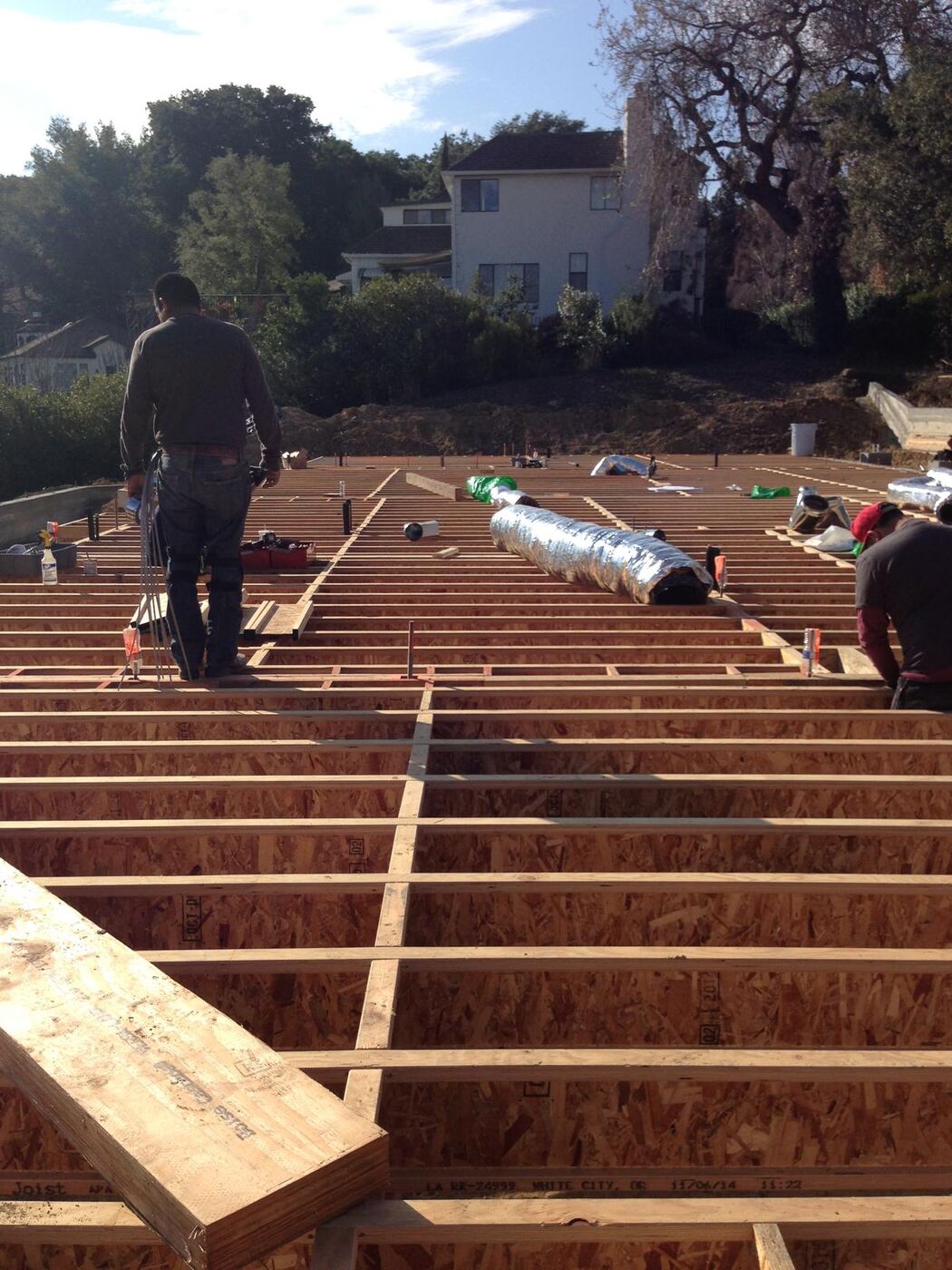 New construction floor framing and joists in progress